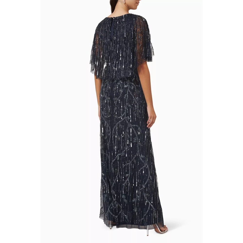 Mac Duggal NEW Navy Embellished Cap Sleeve Faux Wrap Trumpet‎ Gown $698 Size 12 - Picture 11 of 16